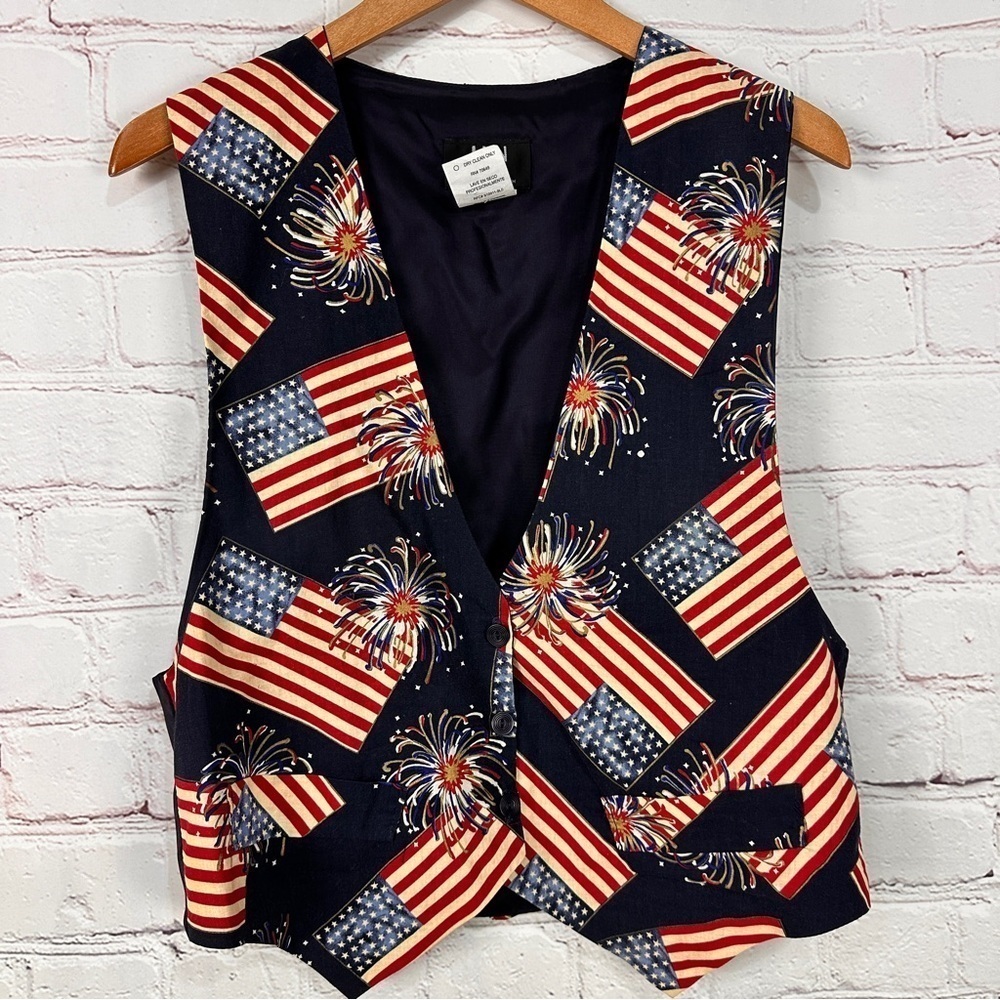 Patriotic American USA structured vest Multicolored Buttoned Top size large